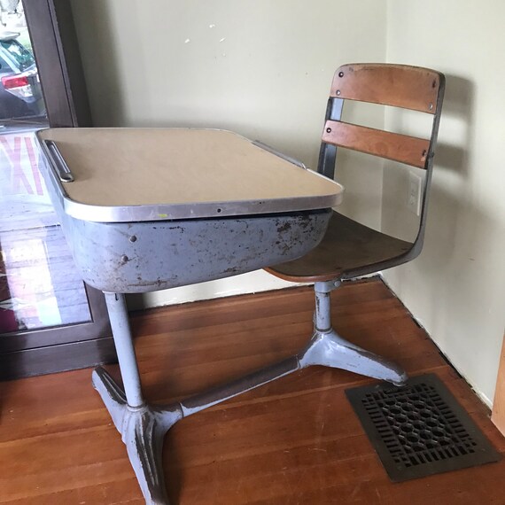 Vintage School Desk Wood And Metal American Seating Etsy