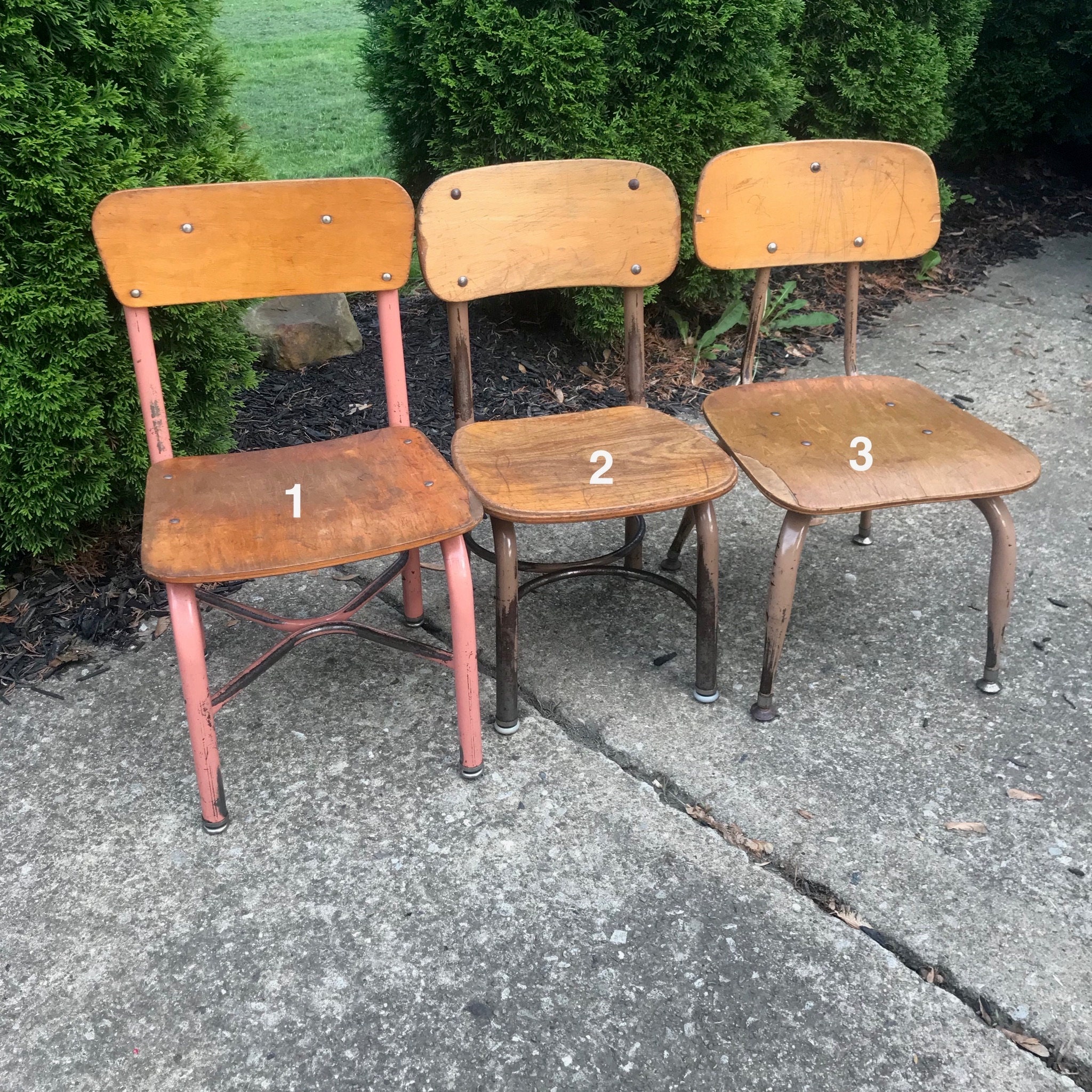 Vintage Wood School Chair, Small Size 12