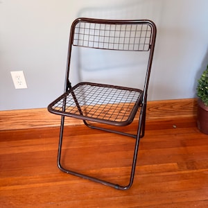 Vintage IKEA Folding Chair Metal Ted Net Brown Folding Chairs by Neils Gammelgaard For Ikea - 70’s/80’s