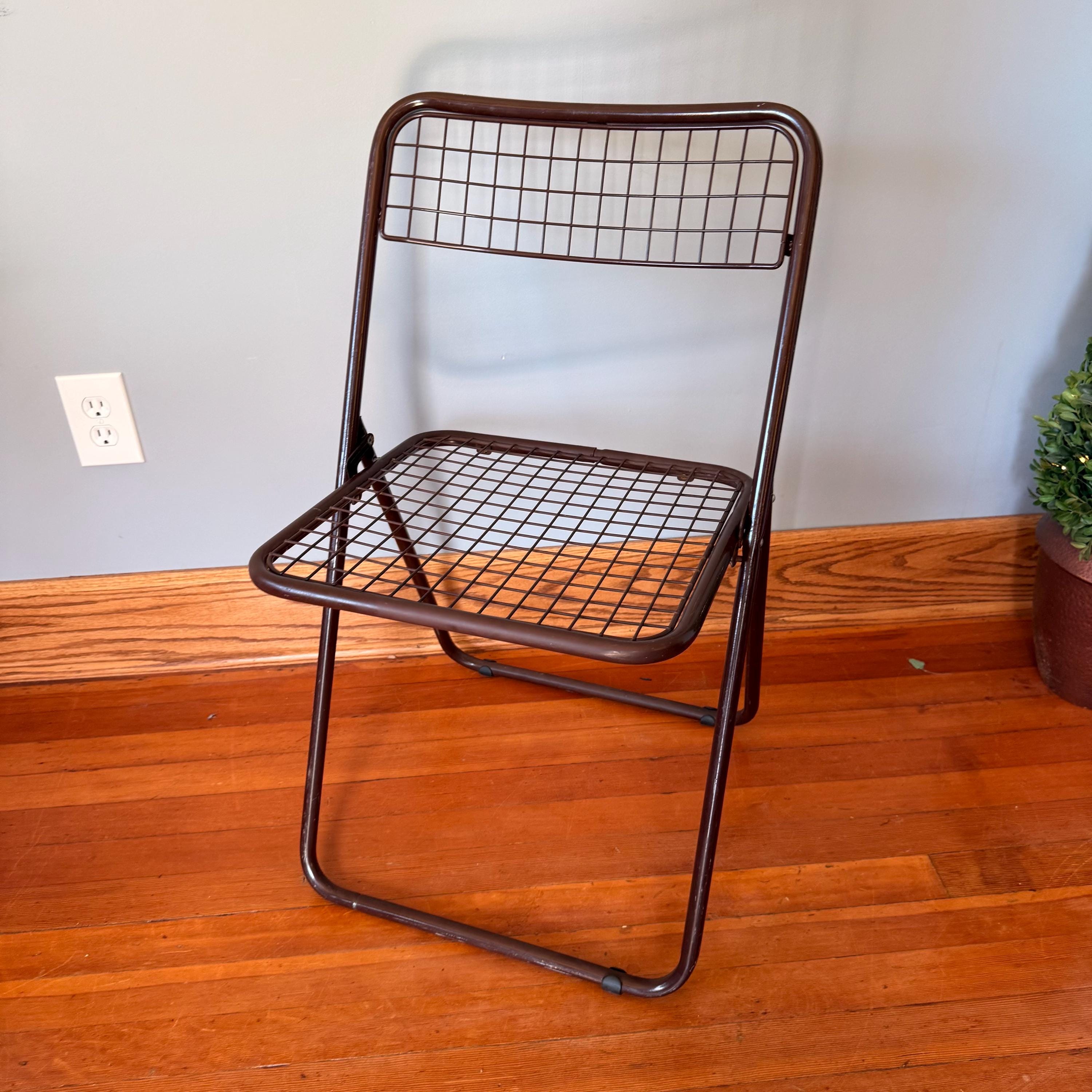 Vintage IKEA Folding Chair Metal Ted Net Brown Folding Chairs by Neils Gammelgaard For Ikea - 70’s/80’s