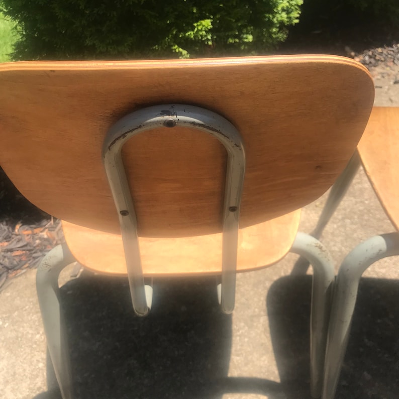 Vintage Wood /& Metal School Chair Small Size 14 Set of 2