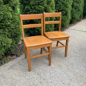 Vintage Wood School Chair Large Seat Size Mid Century Vintage Chair Wood Slat Chair  Desk Chairs, Set of 2, 16.5” seat,