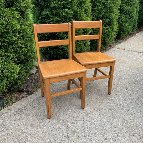 Vintage Wood School Chair Large Seat Size Mid Century Vintage Chair Wood Slat Chair  Desk Chairs, Set of 2, 16.5” seat,