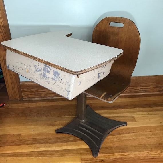 Vintage School Desk Wood And Metal Cubby Mid Century Child Furniture Vintage Childrens School Desk Refinished Home Decor Desks Collectibles Nice Old