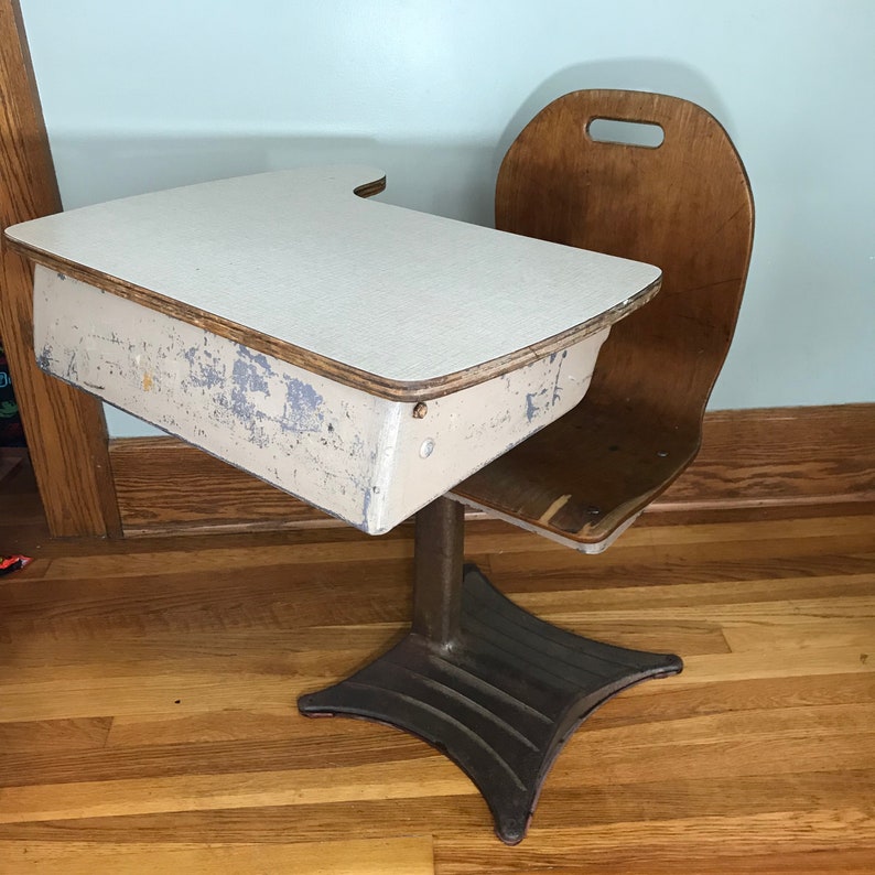 Vintage School Desk Wood And Metal Cubby Mid Century Child Furniture