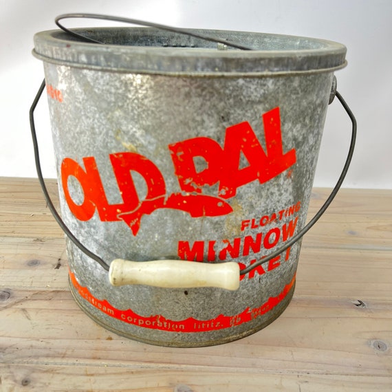 Vintage Floating Minnow Bucket, Fishing, Tin Bucket, Fly Fishing, Fathers  Husbands Gifts 