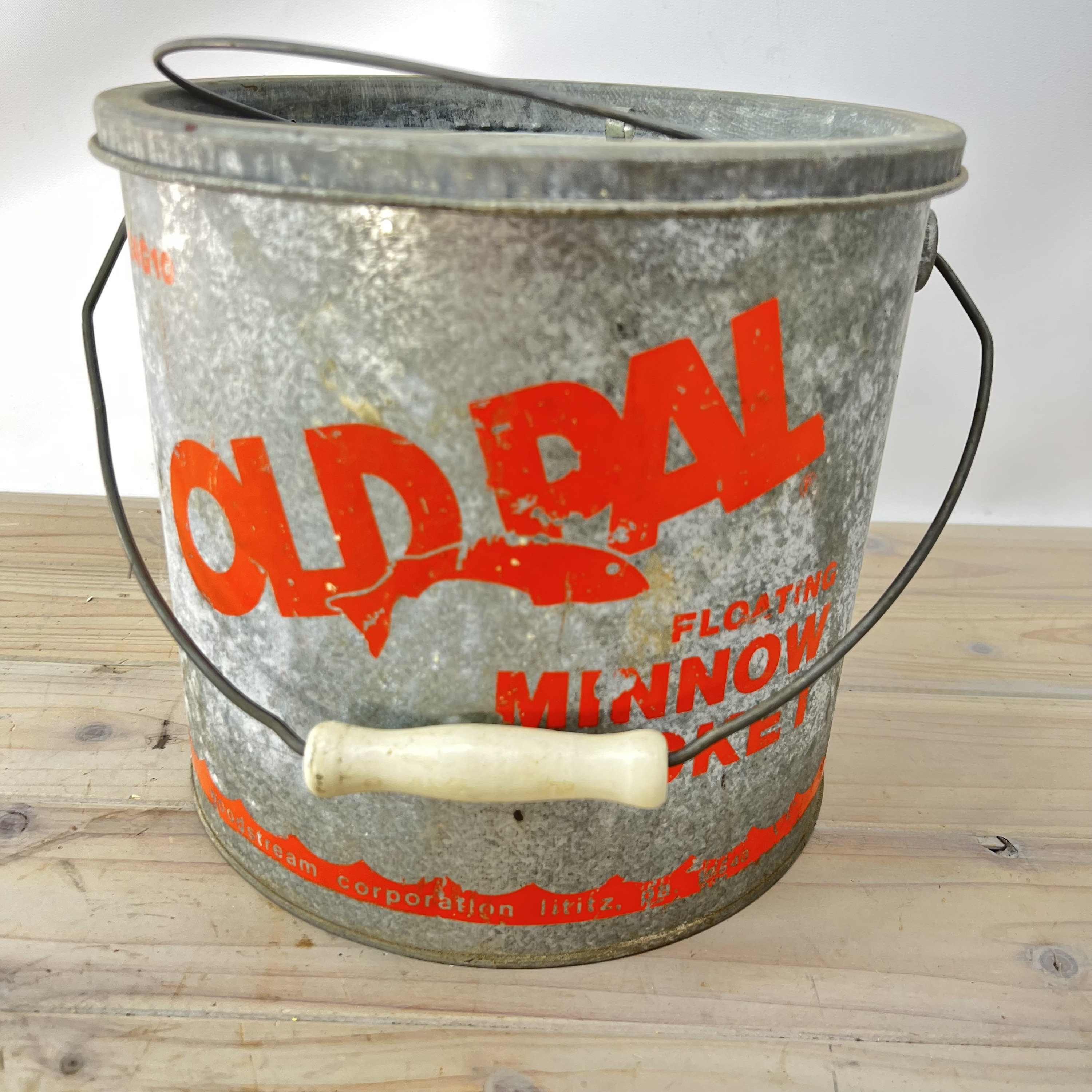 Vintage Floating Minnow Bucket, Fishing, Tin Bucket, Fly Fishing