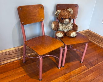 Vintage School Chairs, American Made, Wood and Metal, 12" Kindergarten Chair, SET 2, Over 4 sets available