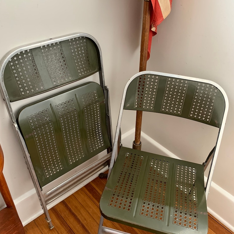 Vintage Lyon Metal Folding Chairs Industrial Metal Dining Etsy