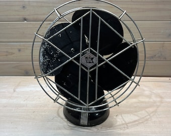 Vintage Black Industrial Metal Table Fan, Robbins & Myers Rotating Fan