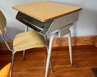 Vintage School Desk Metal -School Desk, Adult Size Desk, Adjustable American Desk, Large Quantity 27"-29" Adjustable Height