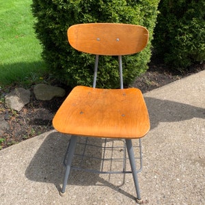 Vintage School Chair Adult Sized American Made Wood, Metal, 17"