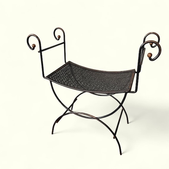 Mid Century Black Vanity Stool, Wired Stool, metal vanity stool, foot stool