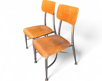 Vintage Heywood Wakefield Child's School Chairs, Wood & Metal, Set
