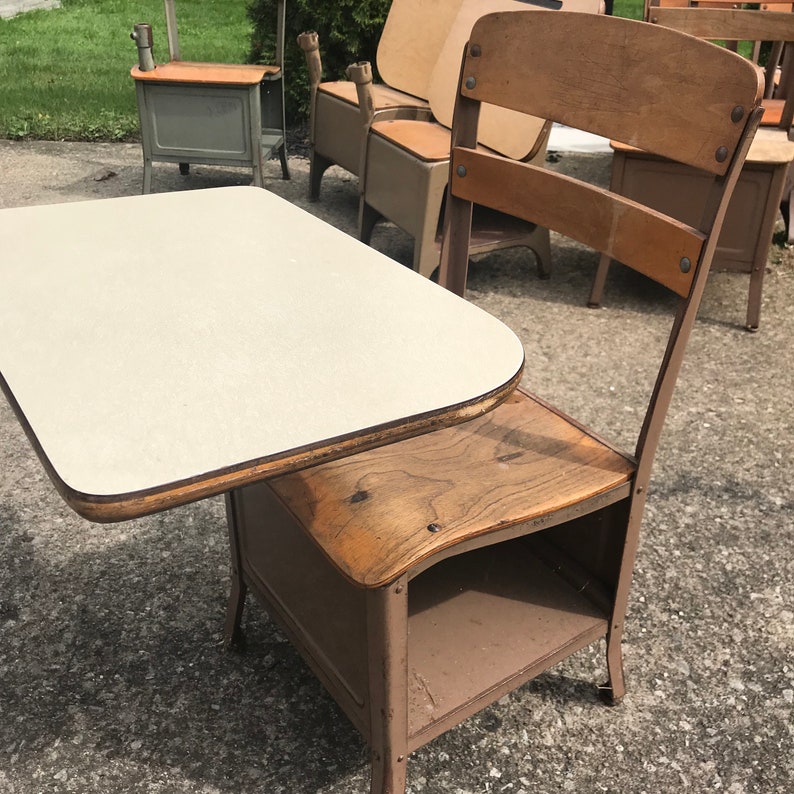 Vintage School Desk Metal Child Size 15 Seat Height Etsy