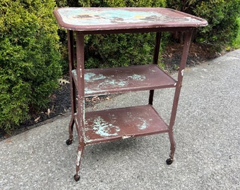 Vintage Industrial Metal Cart, Side Table, Rolling Cart, End Table, Industrial Table