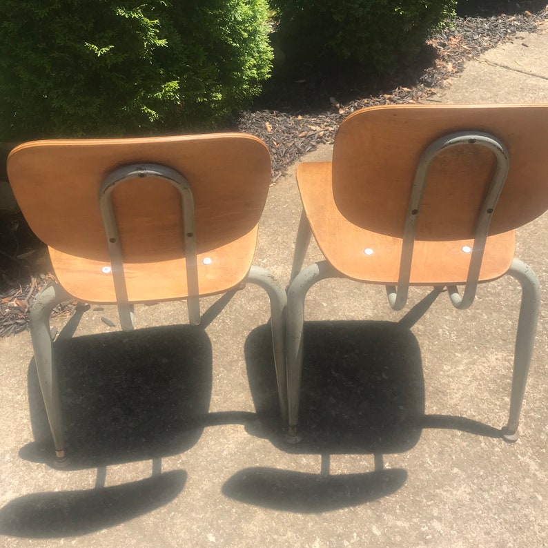 Vintage Wood /& Metal School Chair Small Size 14 Set of 2
