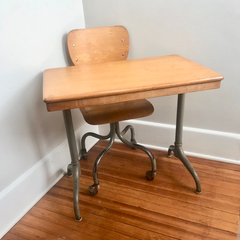 School Desk Maple Wood Table Vintage Mid Century Only