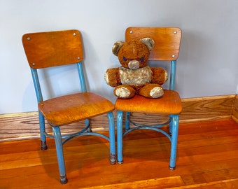 Vintage School Chairs, American Made, Wood and Metal, 12" Kindergarten Chair, SET of 2