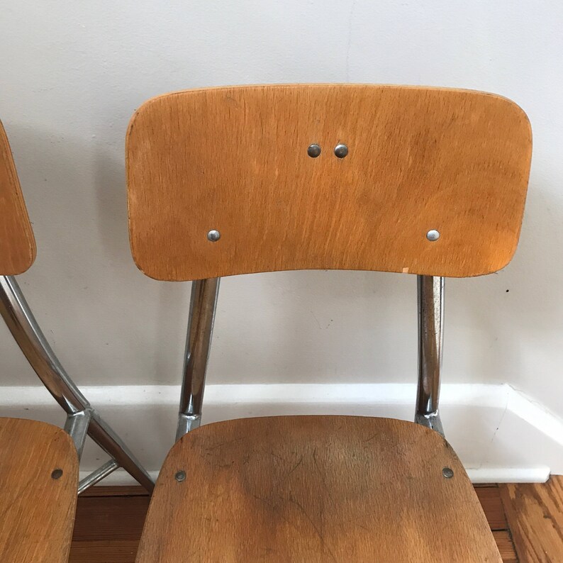 Vintage Wood Metal School Chairs Child Size Heywood Wakefield Chairs Mid Century 12