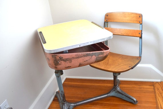 Vintage School Desk Wood And Metal American Seating Etsy