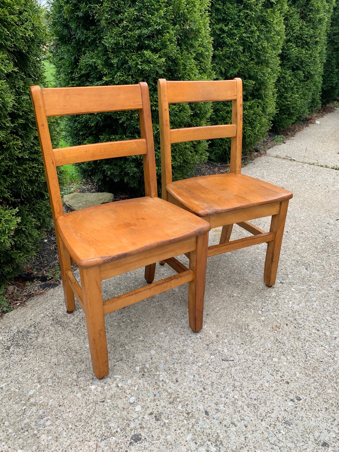 Vintage Wood School Chair Large Seat Size Mid Century Vintage Chair