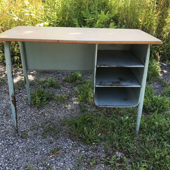 Vintage School Desk Metal Cubby Desk Etsy
