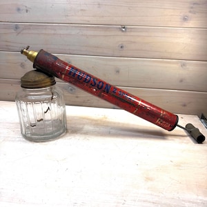 Vintage Bug Insect Sprayer, Hudson Glass Jar, Bug Sprayer Red, vintage farmhouse