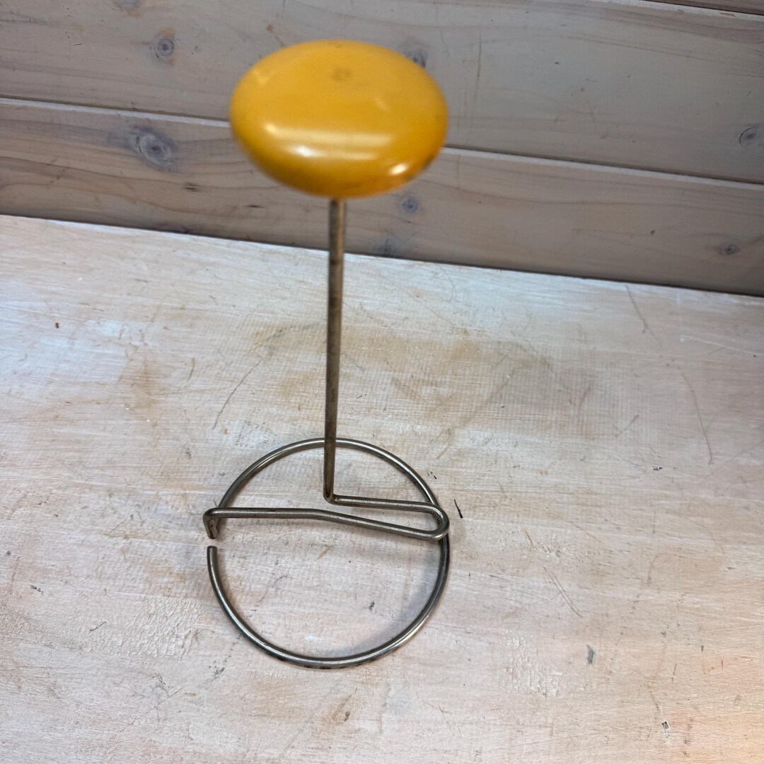 Vintage Store Display Spring Loaded Hat Stand, Wood Top, Top Hat ...