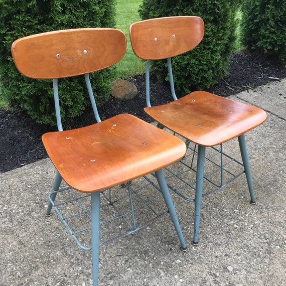 School Chair Adult Sized American Made Wood Metal 17 Etsy