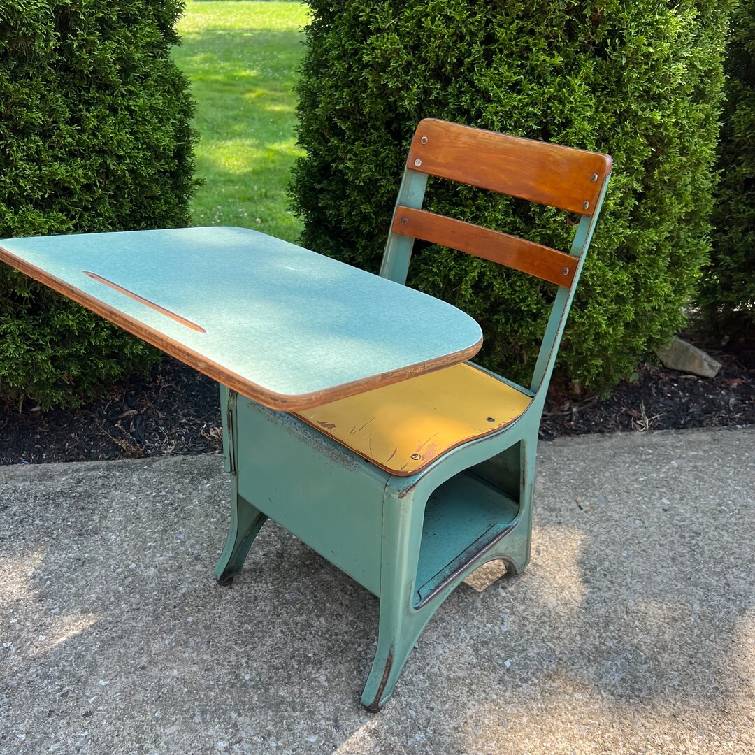 Vintage School Desk Metal midcentury, Metal School Desk, Writing Desk