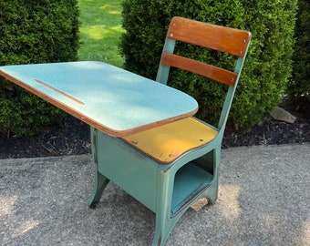 Vintage School Desk Metal -Mid-Century, Metal School Desk, Writing Desk, Office Desk, Bedroom Desk, Adult Sized 17"