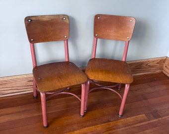 Vintage School Chairs, American Made, Wood and Metal, 12" Kindergarten Chair, SET 2,