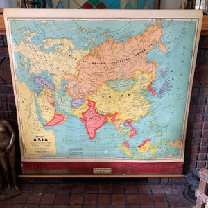 Vintage School Map, Europe Map, Pull Down Map, Large Industrial Wall Map of World, World Chart