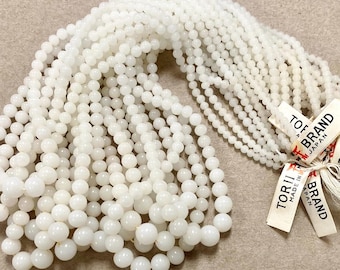12 Vintage Japanese "Torii Brand" Graduated Milky White Glass Beaded 17" Strands 2403T