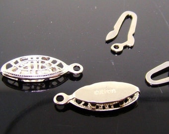 12 Retro Silver Filigree 17x6mm. Oval Stamped "Avon" Clasps 3364