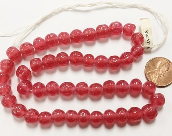 50 Vintage Japanese Cherry Brand Glass Dark Pink 8mm. Baroque Round Beads 4611T