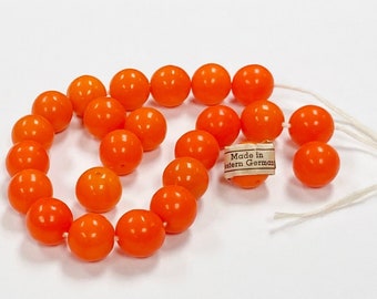 24 Vintage Western Germany Glass Orange 14mm. Smooth Round Loose Beads 4495L