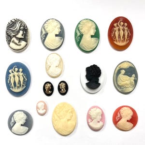 15 Vintage Acrylic Cameos (Hong Kong, Japan, West German) DIY Jewelry Making C81