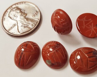 3 Vintage Japanese Genuine Red Jasper Gemstone 12x10mm. Oval Scarabs R860