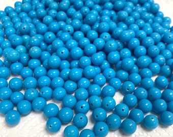 50 Vintage Japan Cherry Brand Glass Blue Turquoise 8mm. Smooth Round Loose Beads 4630