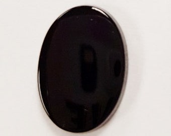 4 Vintage Genuine Black Onyx 14x10mm. Oval Buff Top Plaque Cabochons R680