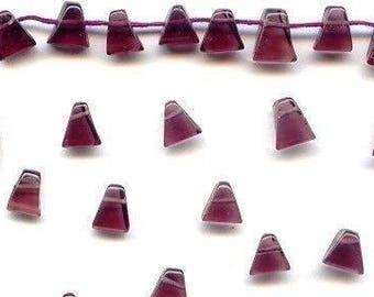 24 Vintage Glass Amethyst Handmade 8x9mm. Smooth Triangle Drop Beads 4213