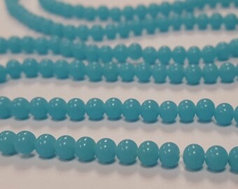 200 Vintage Japan 1950's Cherry Brand Glass Blue Turquoise 4mm. Round Beads 4634