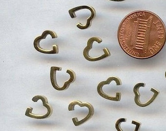 12 Vintage Solid Brass Open Side Heart 10mm. Deco Bead Findings Ch132