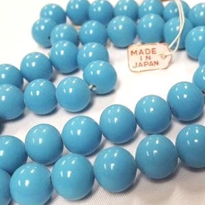 50 Vintage Japan Cherry Brand Glas Blau Türkis 10 mm Glatte Runde Perlen 4629T