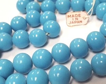 50 Vintage Japan Cherry Brand Glass Blue Turquoise 10mm Smooth Round Beads 4629T