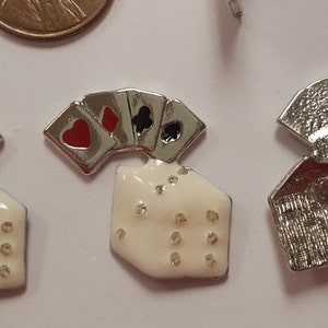 1 Cards & Rhinestone Dice Casino Poker Gambling 24mm Floating Charm Finding R828