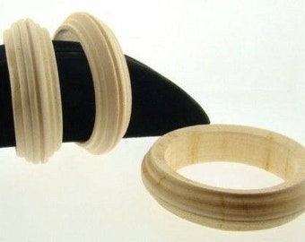 1 Vintage Genuine Wood 1" Grooved Bangle Bracelet A350