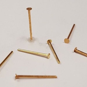 100 Pieces Vintage Gold Plated .50mm. Gauge Head Pin 12mm. Nail Findings N545